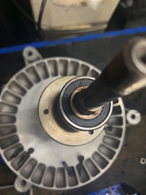 Motor bearing wore shaft and seal.
